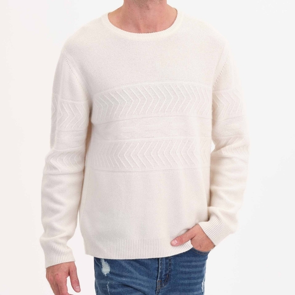 {Magaschoni} Mens 100% Cashmere Cream Fairisle Pullover Sweater - Large - Picture 15 of 15